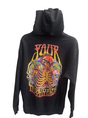 Your Highness Consciousness Hoodie Skull on Fire Black Sweatshirt Size Medium